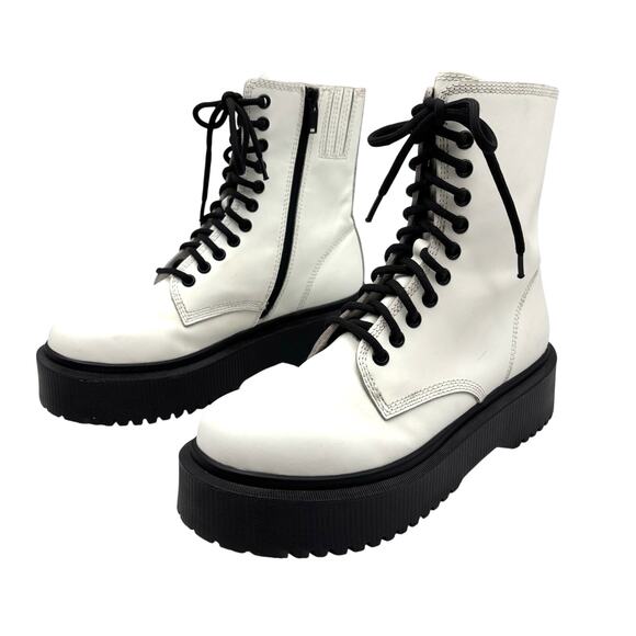 Vintage 00s Jeffrey Campbell SOPAS Lug Sole White Leather Platform Boots 8.5 - Picture 2 of 16
